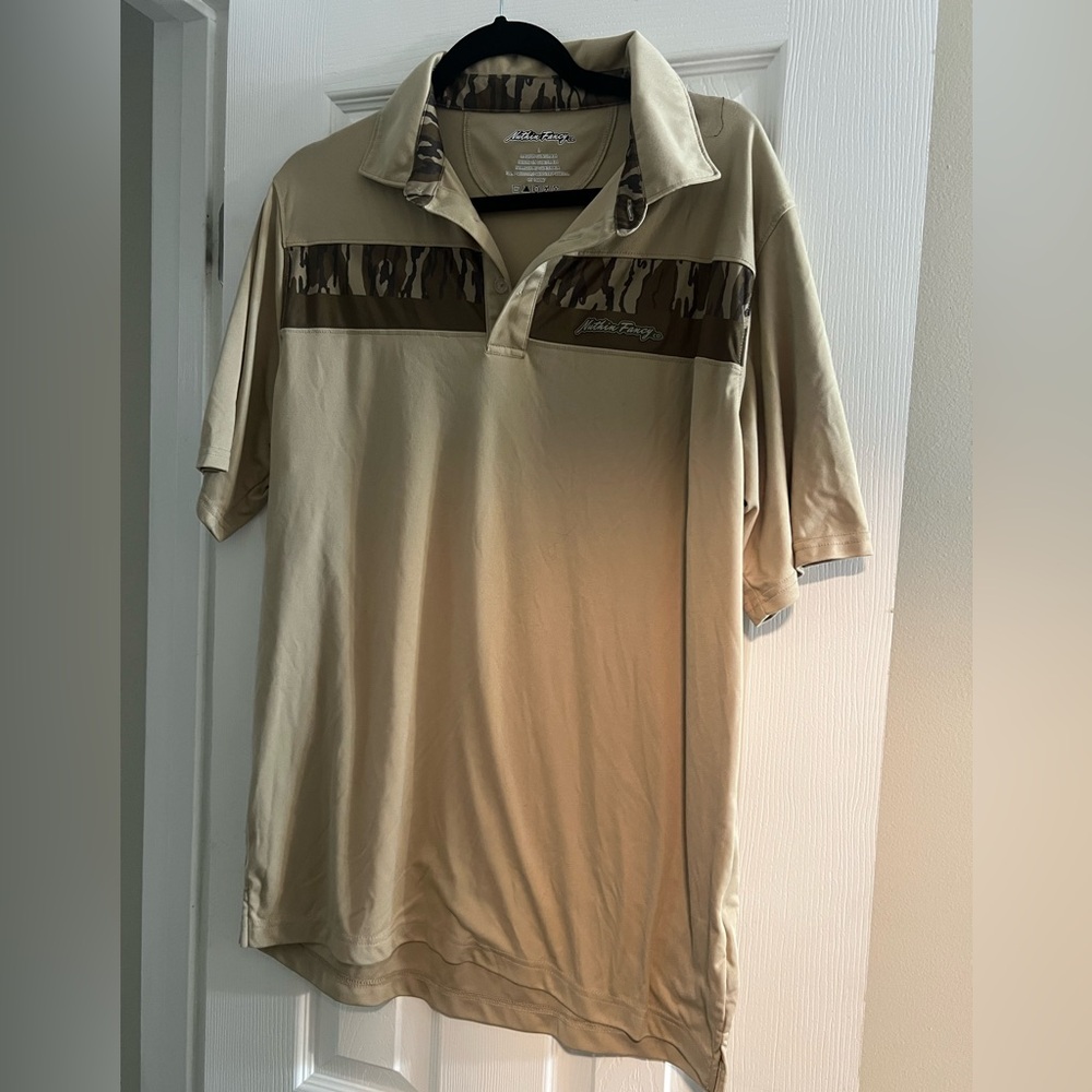 Beige Polo Shirt with Bottomland Camo Accents